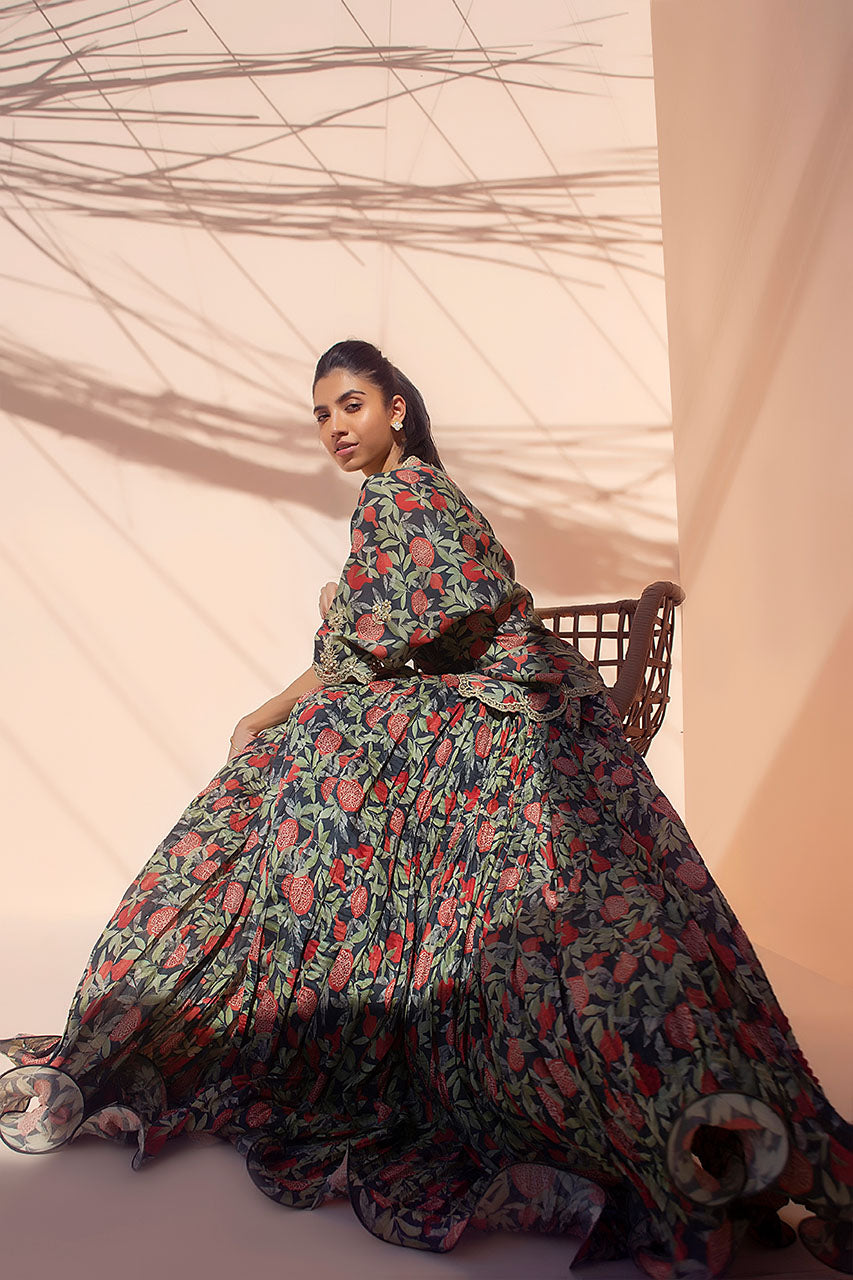 Black Maroori Work Khaddi Silk Peplum Lehenga (2-Piece) - Image 3