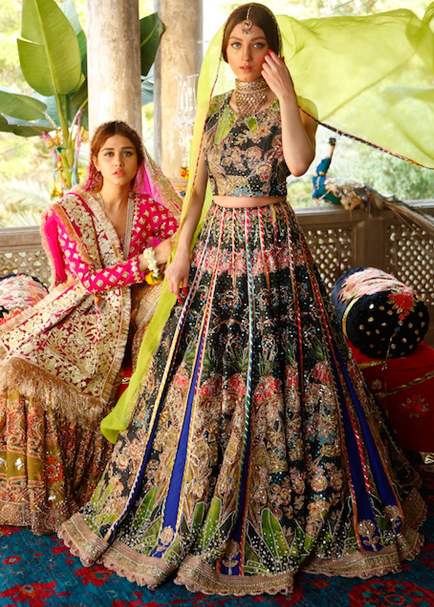 Black Multicolour Embroidered Net Lehenga Choli (3-Piece) - Image 5