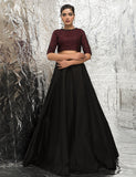 Pakistani Black Raw Silk Lehenga with Red Embellished Choli (2-Piece) - Image 2