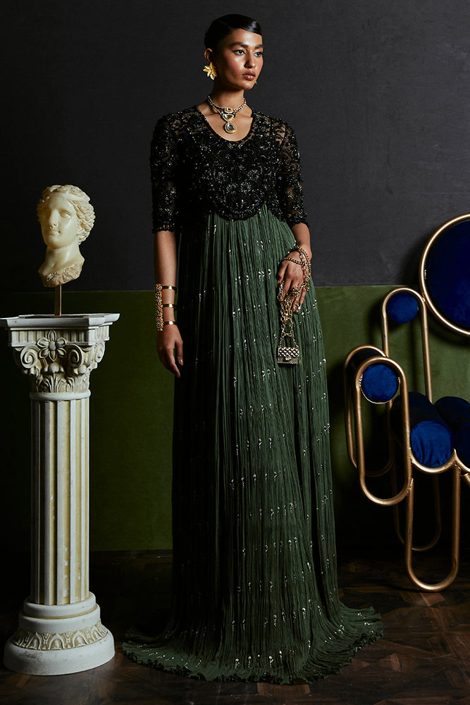 Black and Olive Embroidered Crushed Maxi (2-Piece) - Image 1