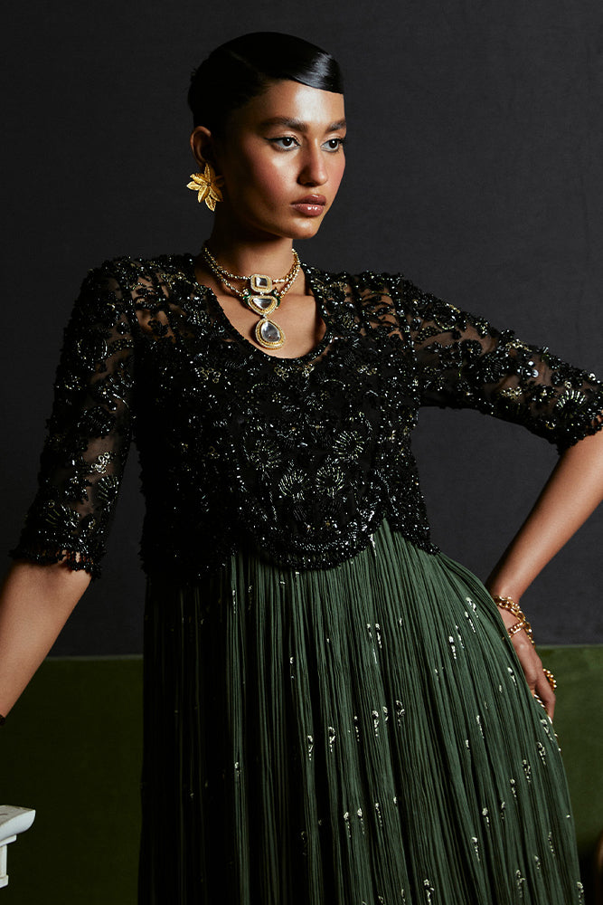 Black and Olive Embroidered Crushed Maxi (2-Piece) - Image 2