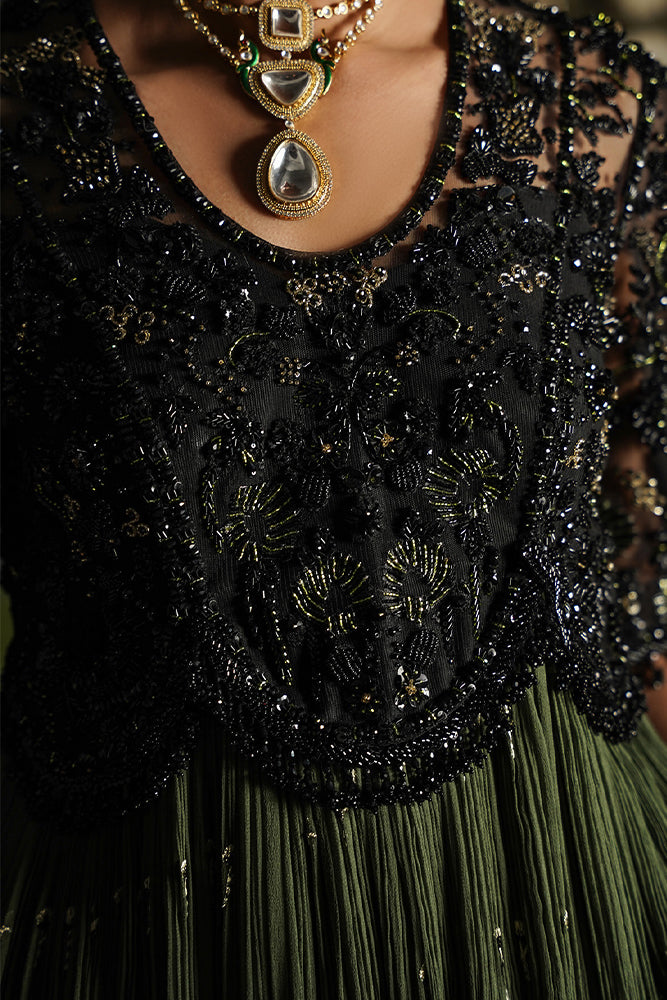 Black and Olive Embroidered Crushed Maxi (2-Piece) - Image 3