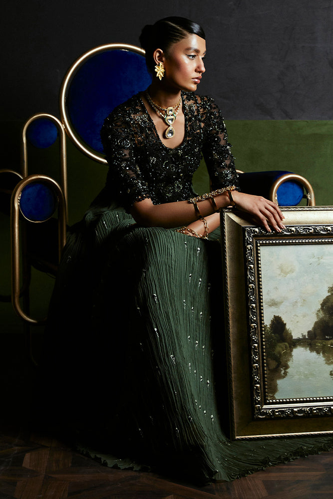 Black and Olive Embroidered Crushed Maxi (2-Piece) - Image 4