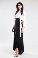 Pakistani Black & White Georgette Chiffon Kimono Maxi Dress (1-Pc) - Image 3