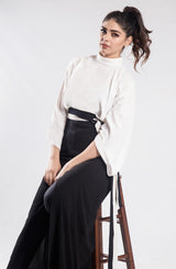 Pakistani Black & White Georgette Chiffon Kimono Maxi Dress (1-Pc) - Image 5