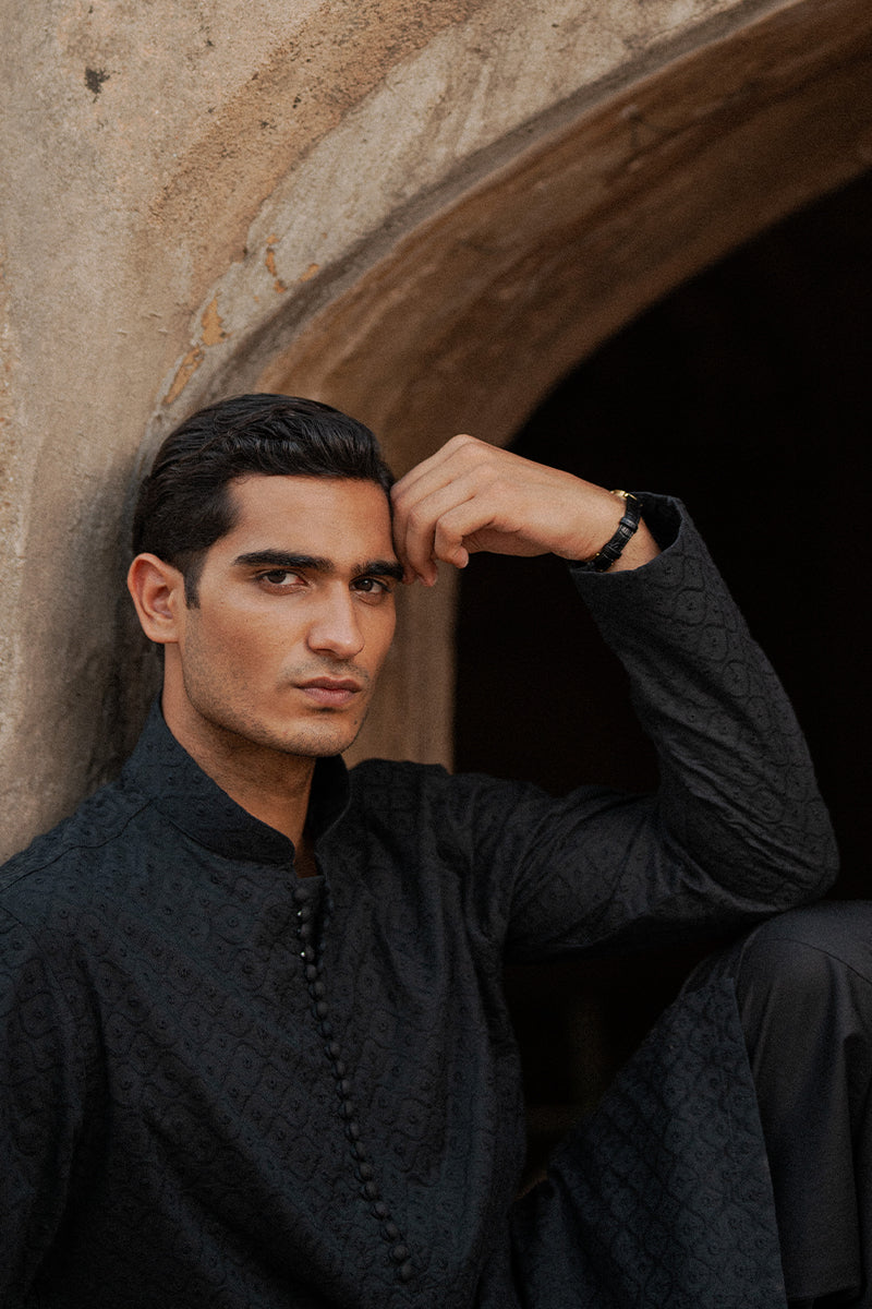 Black Chikankari Premium Cotton Kurta (2-Piece) - Image 2