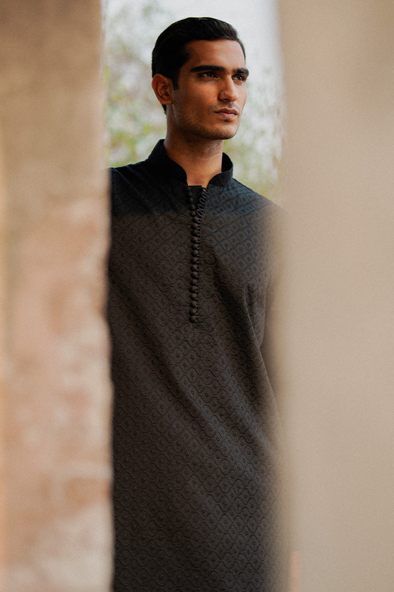 Black Chikankari Premium Cotton Kurta (2-Piece) - Image 4