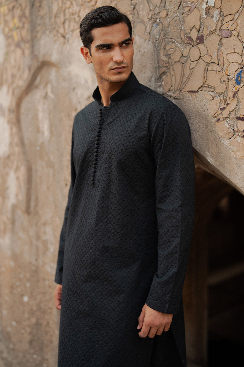 Black Chikankari Premium Cotton Kurta (2-Piece) - Image 5