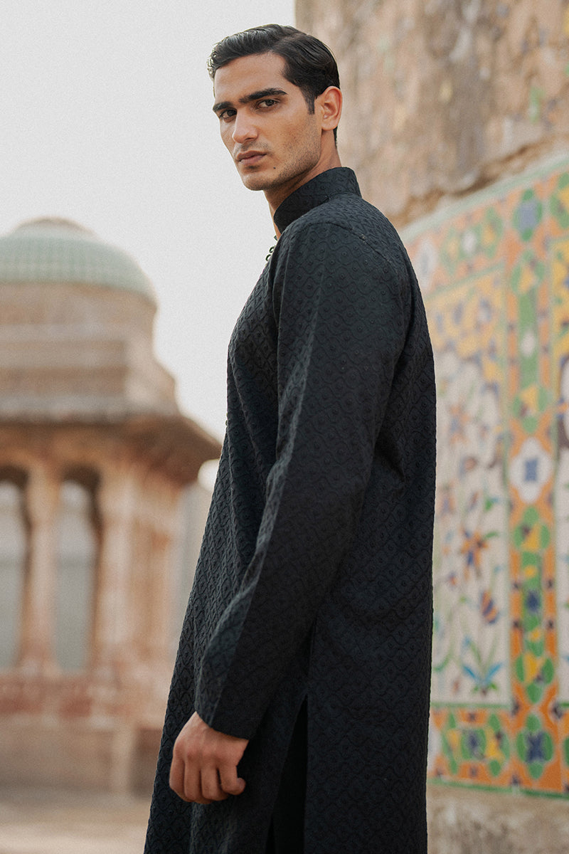 Black Chikankari Premium Cotton Kurta (2-Piece) - Image 6