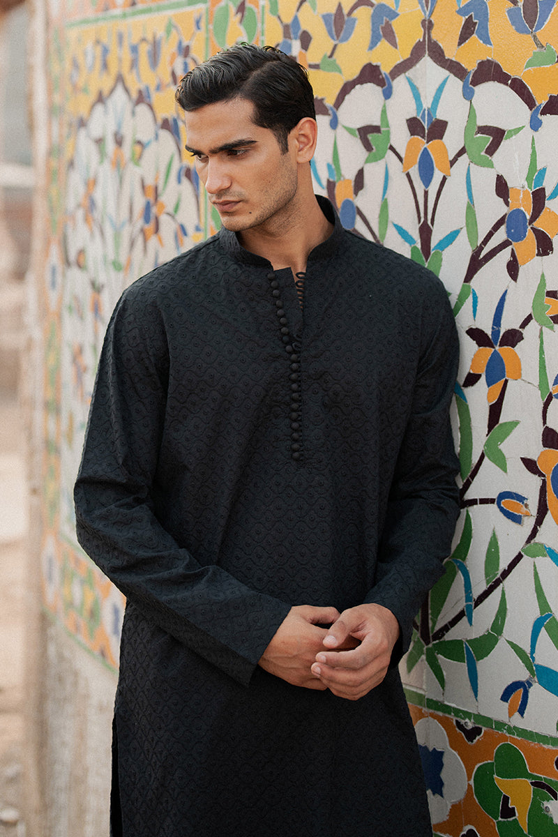Black Chikankari Cotton Kurta (2-Piece) - Image 3