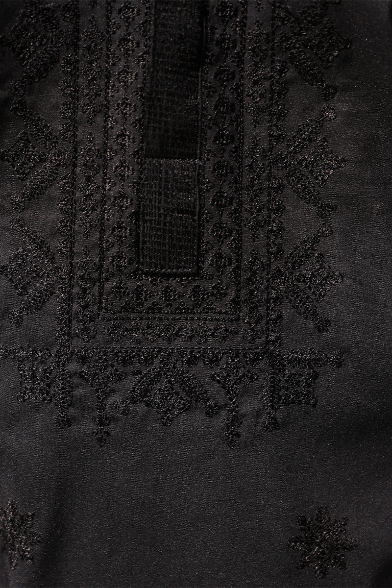 Black Embroidered Cotton Kurta Pajama Set (2-Piece) - Image 2