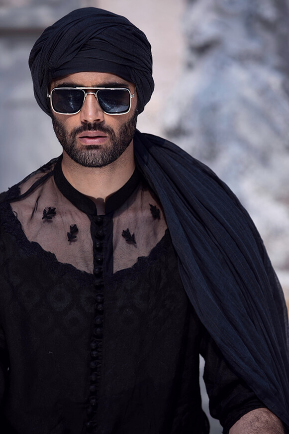 Black Dori Embroidered Cotton Khaddi Kurta (2-Piece) - Image 1