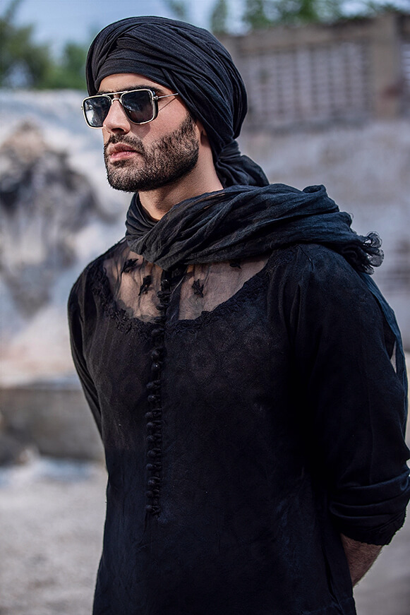 Black Dori Embroidered Cotton Khaddi Kurta (2-Piece) - Image 5