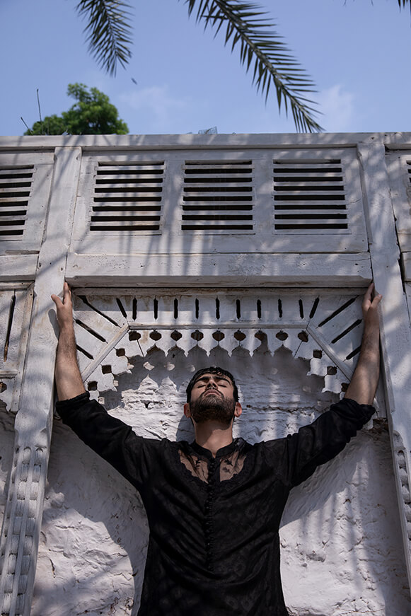 Black Dori Embroidered Cotton Khaddi Kurta (2-Piece) - Image 6