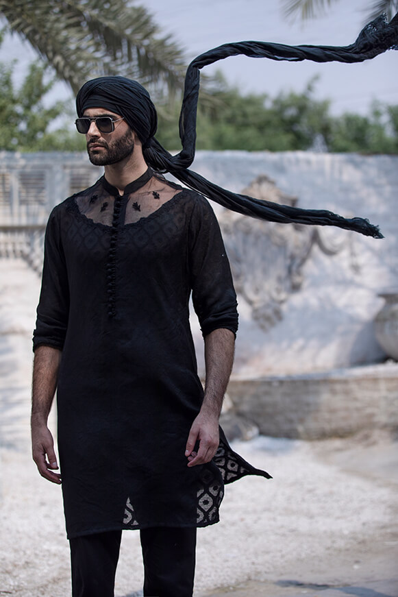 Black Dori Embroidered Cotton Khaddi Kurta (2-Piece) - Image 8