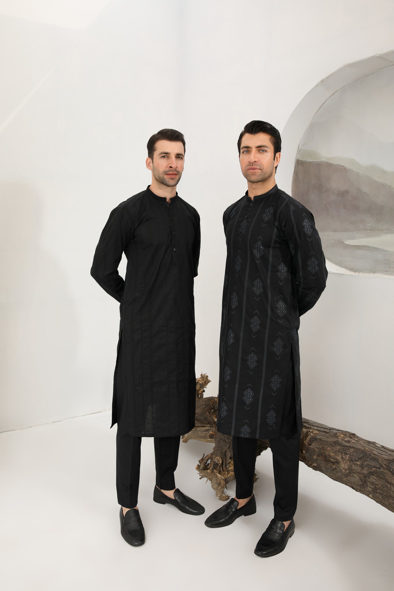 Black Schiffli Embroidered Cotton Kurta Trouser (2-Piece) - Image 7
