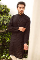 Black Schiffli Cotton Kurta Set (2-Piece) - Image 2