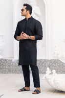 Black Self-Embroidered Cotton Kurta (1-Pc) - Image 2