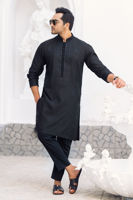 Black Self-Embroidered Cotton Kurta (1-Pc) - Image 4