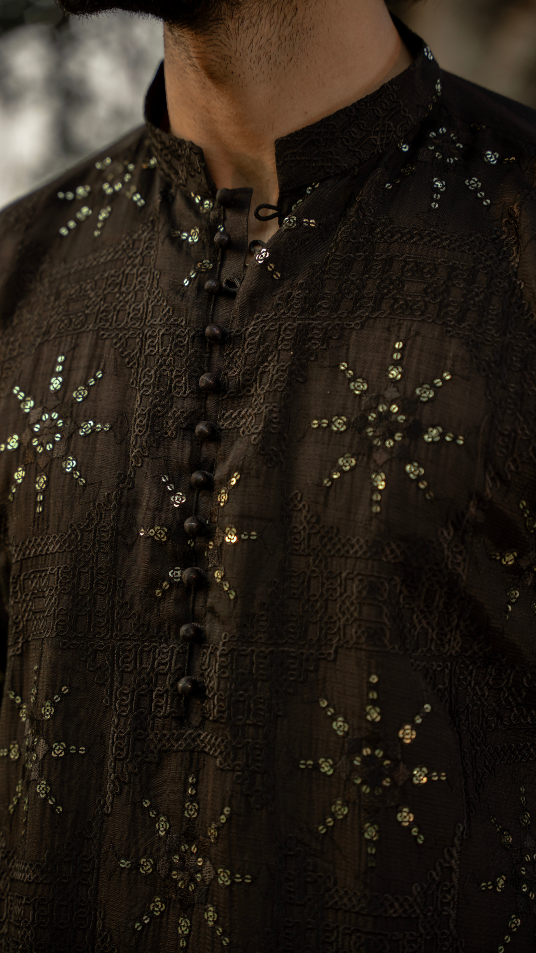 Black Chikankari Embroidered Cotton-Silk Kurta (2-Piece) - Image 5