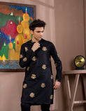 Black Gold Block Print Cotton Kurta Set (2-Piece) - Image 3