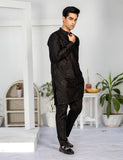 Black Embroidered Cotton Kurta Set (2-Piece) - Image 6