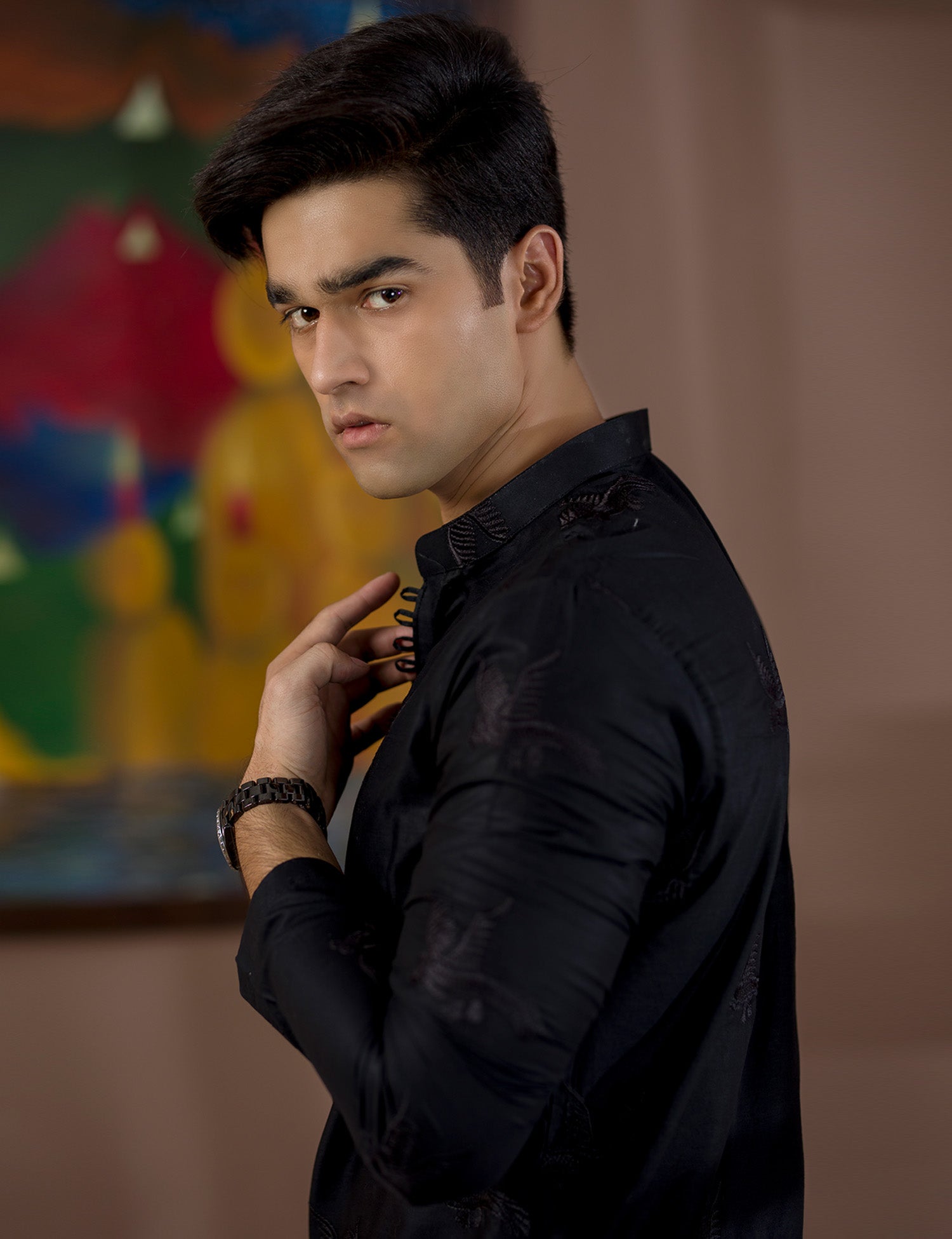 Black Embroidered Cotton Kurta Set (2-Piece) - Image 5