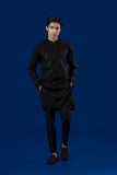 Black Embroidered Cotton Kurta Pajama (2-Piece) - Image 5