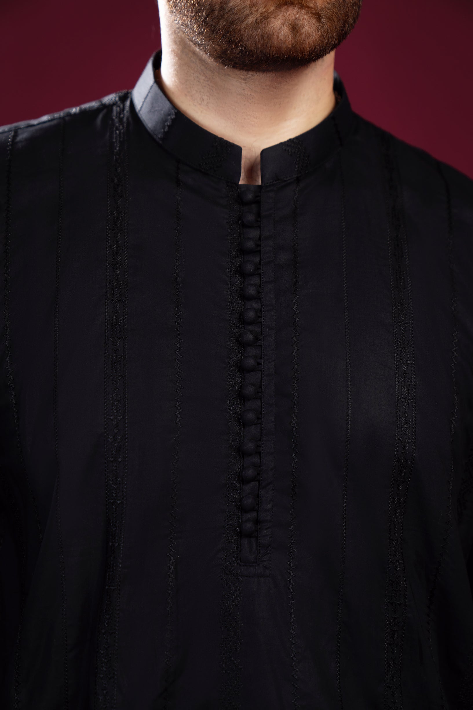 Black Embroidered Cotton Kurta Set (2-Piece) - Image 2