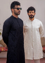 Black Embroidered Cotton Kurta Set (2-Piece) - Image 3