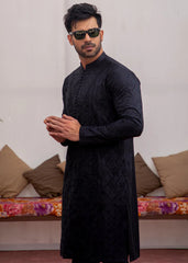 Black Embroidered Cotton Kurta Set (2-Piece) - Image 4