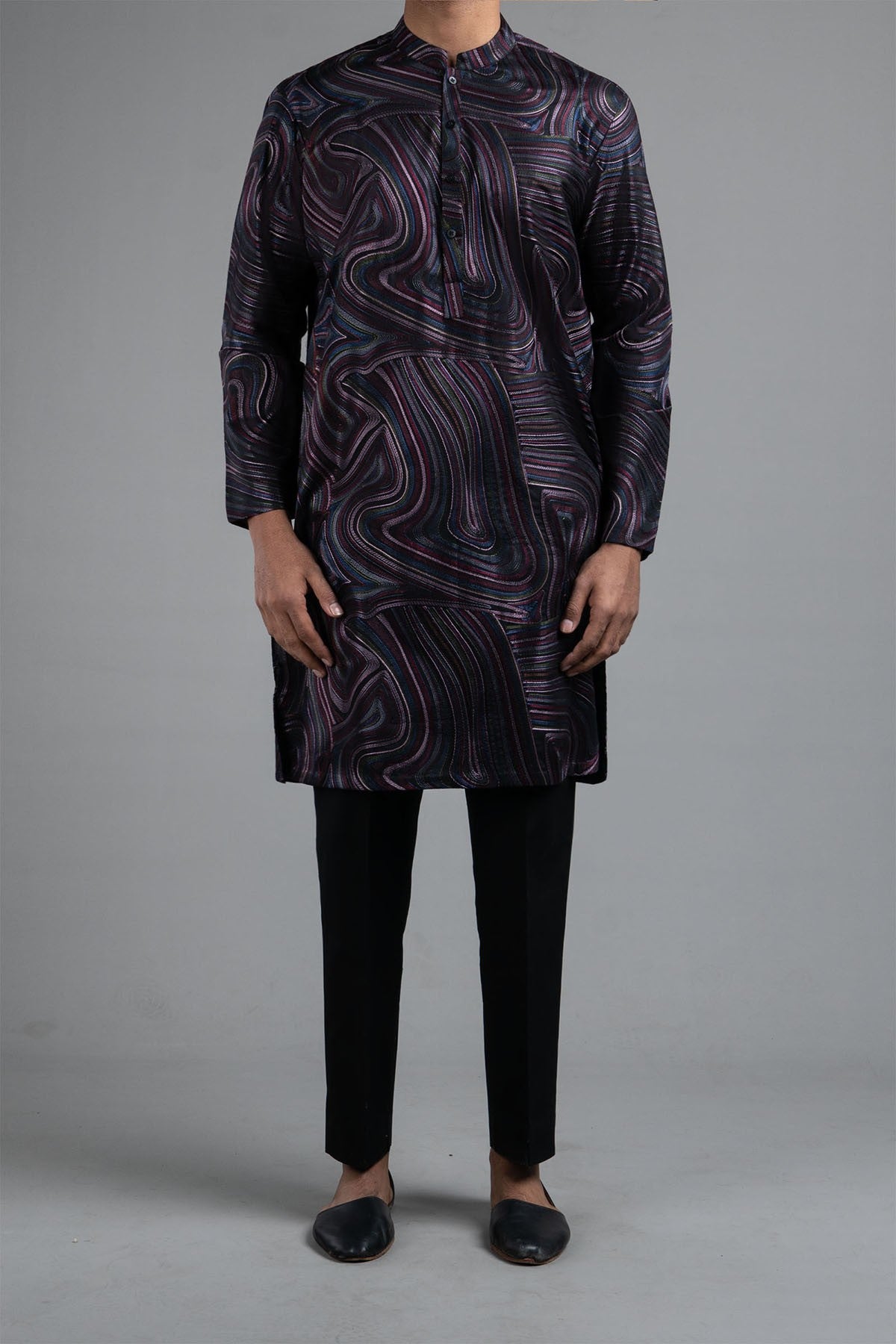 Black Embroidered Egyptian Cotton Kurta (2-Piece) - Image 1