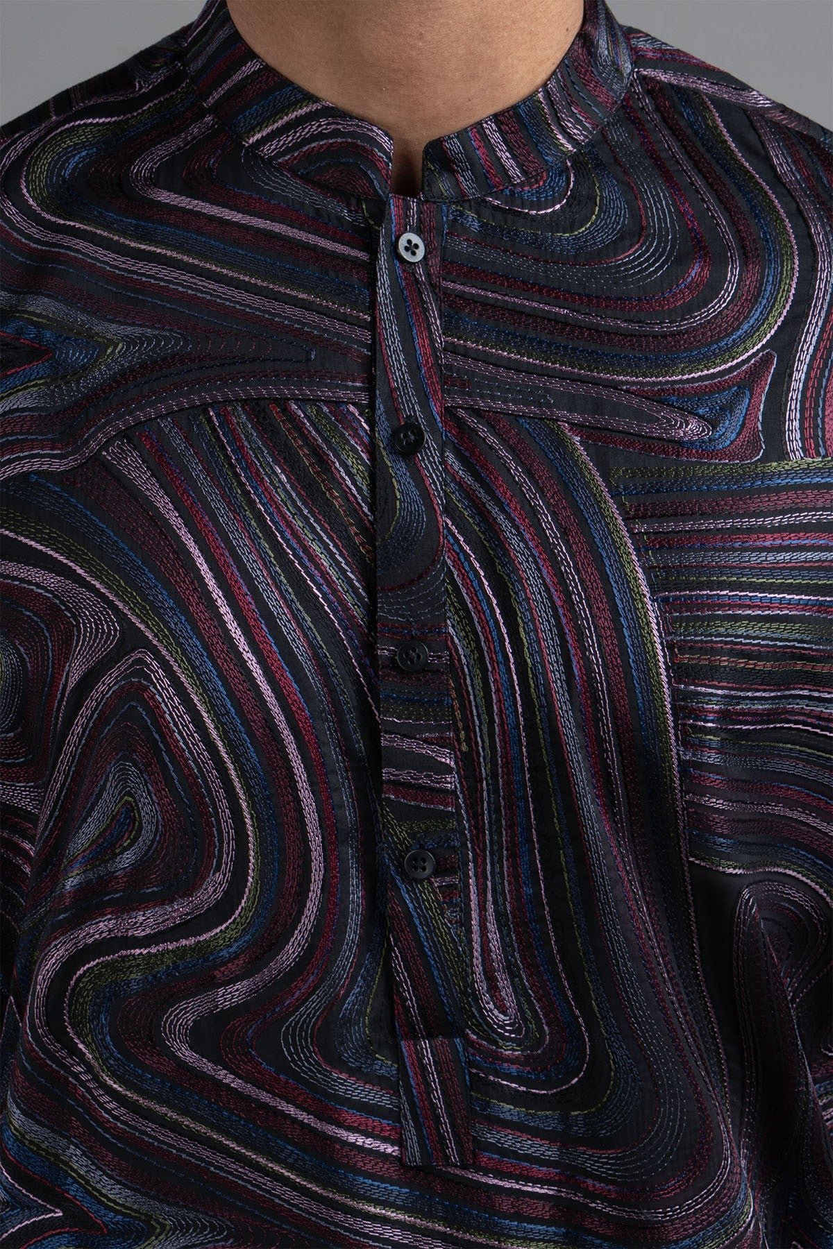 Black Embroidered Egyptian Cotton Kurta (2-Piece) - Image 2