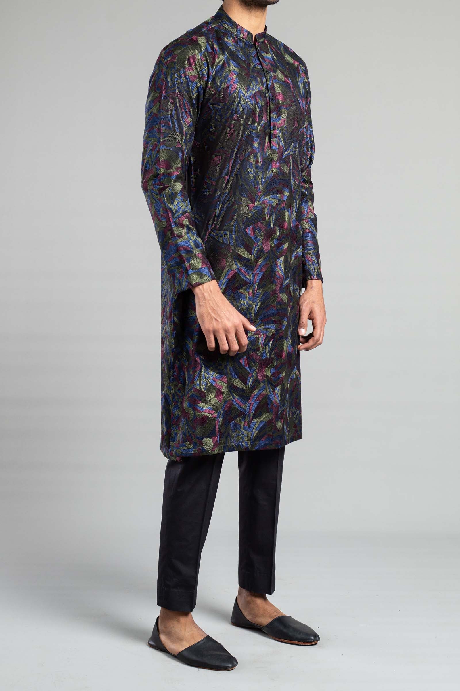 Black Embroidered Egyptian Cotton Kurta (2-Piece) - Image 1