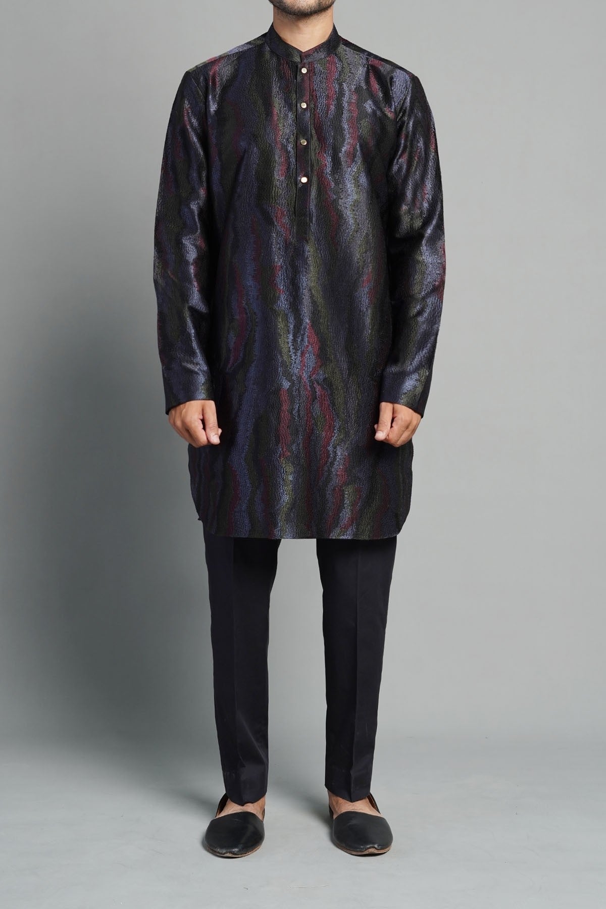 Black Embroidered Egyptian Cotton Short Kurta (2-Piece) - Image 1