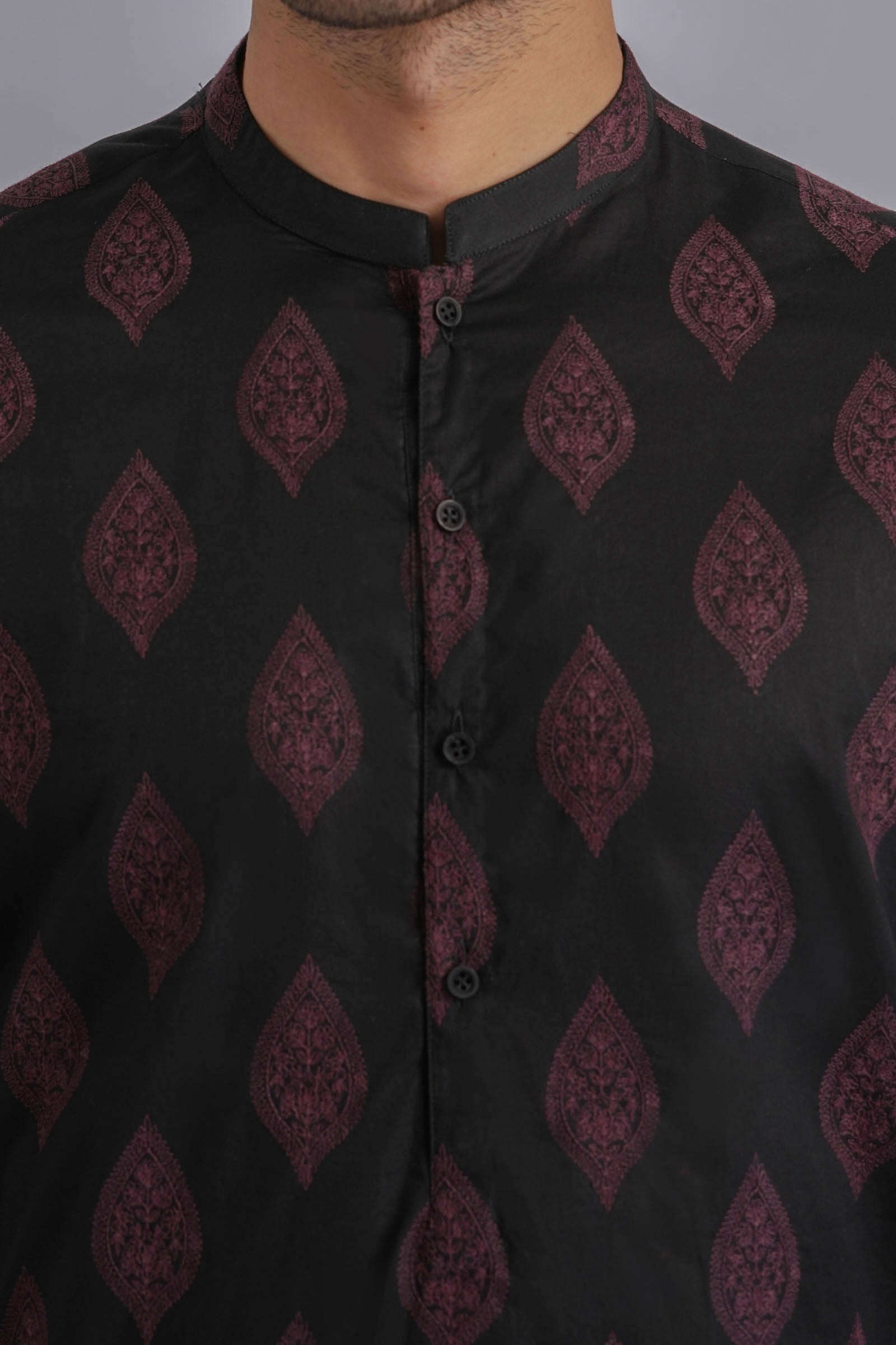 Black Embroidered Egyptian Cotton Kurta (2-Piece) - Image 2