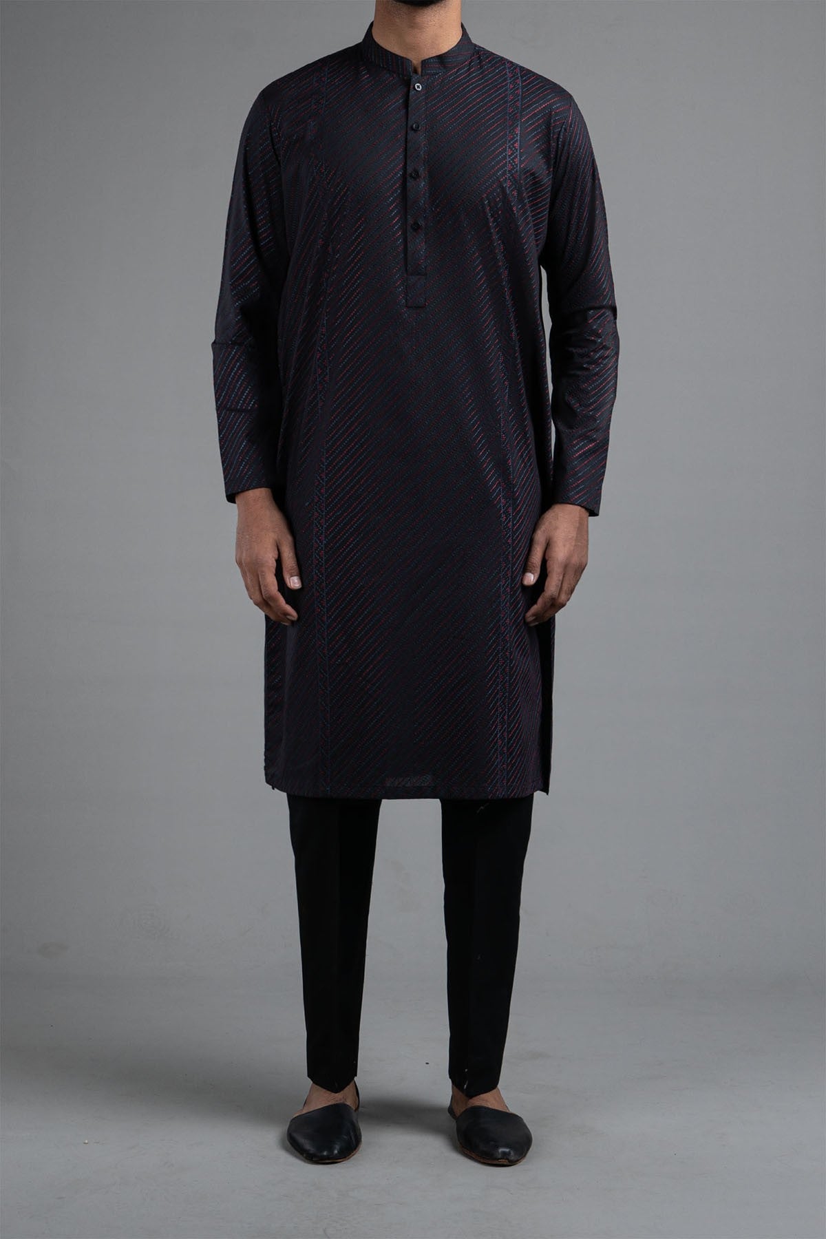 Black Embroidered Egyptian Cotton Kurta (2-Piece) - Image 1