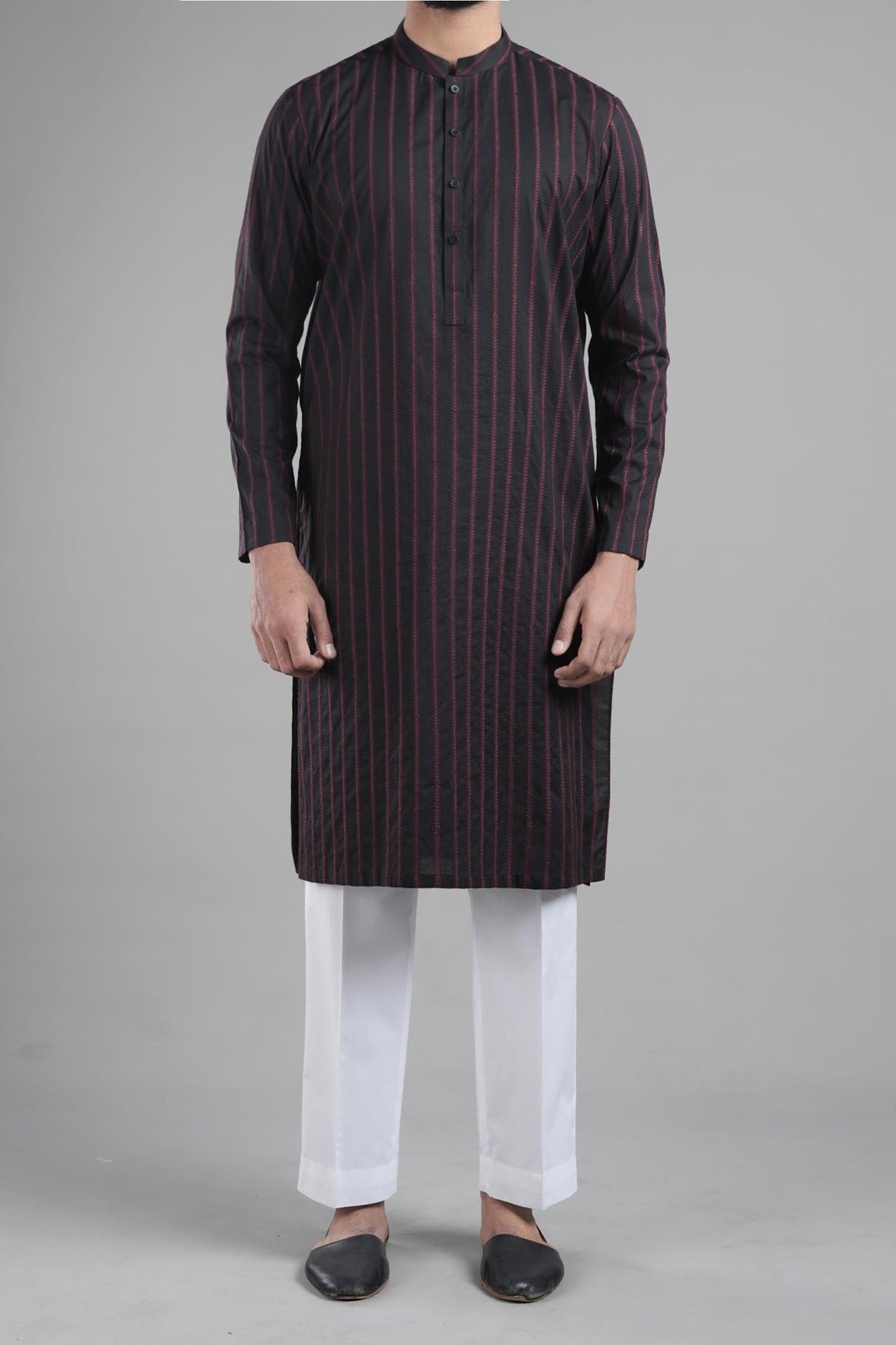 Black Embroidered Egyptian Cotton Kurta (2-Piece) - Image 1