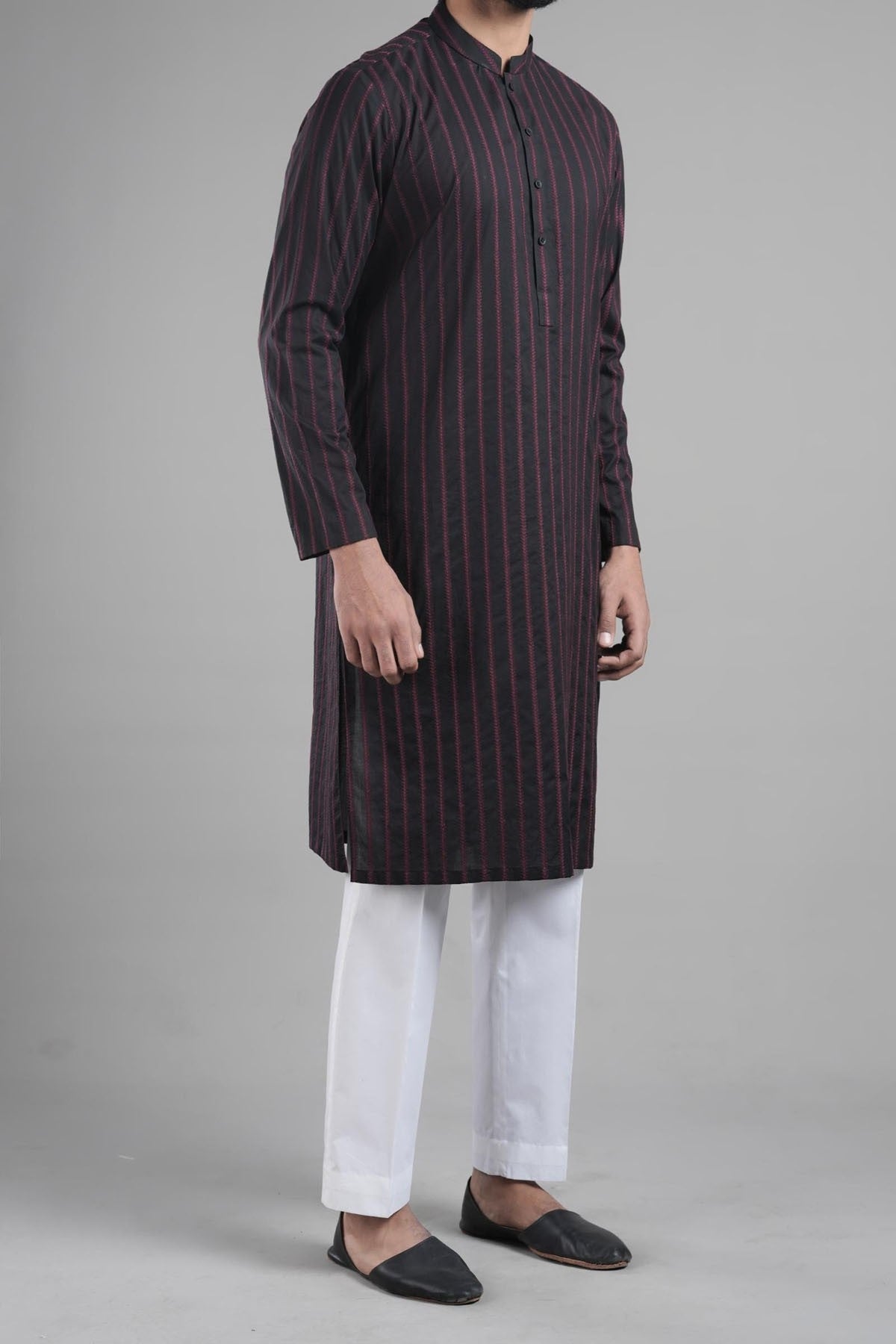 Black Embroidered Egyptian Cotton Kurta (2-Piece) - Image 3
