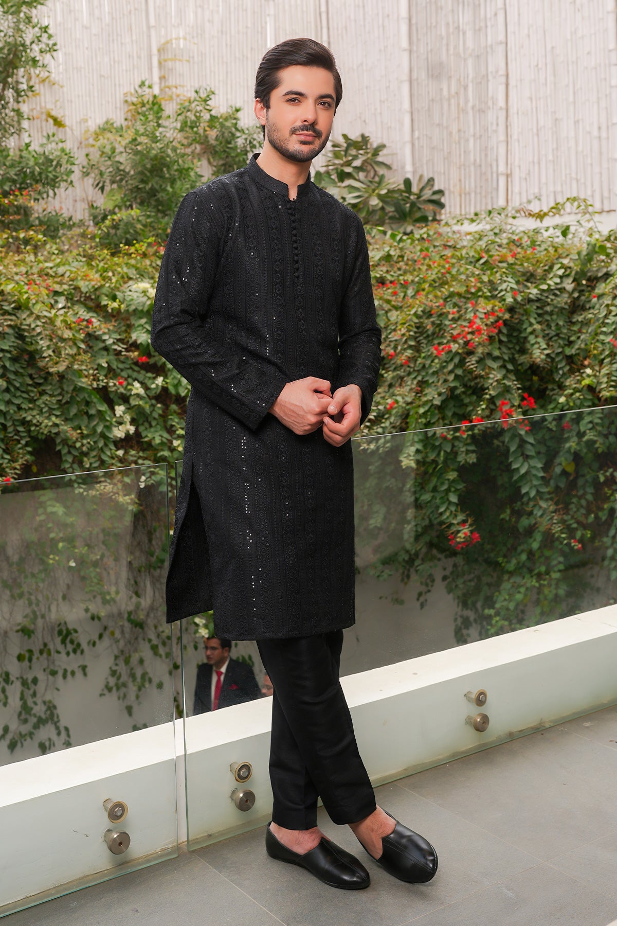 Black Embroidered Masoori Kurta Pajama (2-Piece) - Image 1