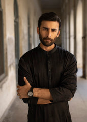 Black Dori Embroidered Kurta Pajama (2-Piece) - Image 3