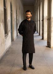 Black Dori Embroidered Kurta Pajama (2-Piece) - Image 4
