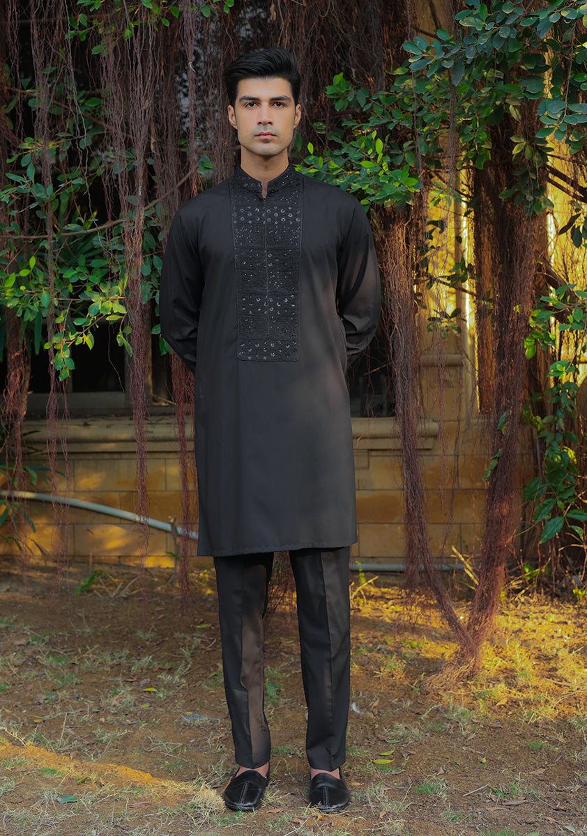 Black Embroidered Poly Viscose Kurta Suit (2-Piece) - Image 1