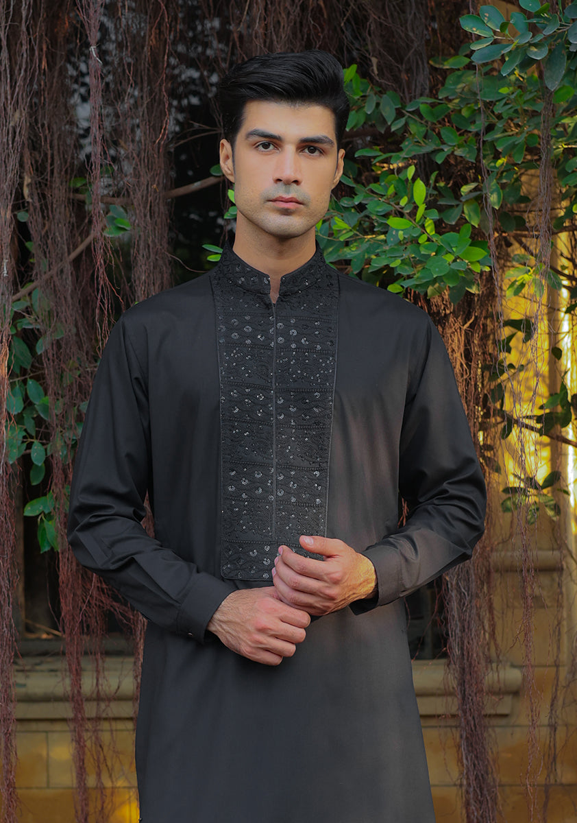 Black Embroidered Poly Viscose Kurta Suit (2-Piece) - Image 2