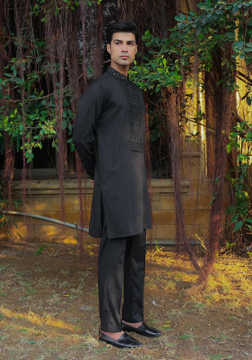 Black Embroidered Poly Viscose Kurta Suit (2-Piece) - Image 3