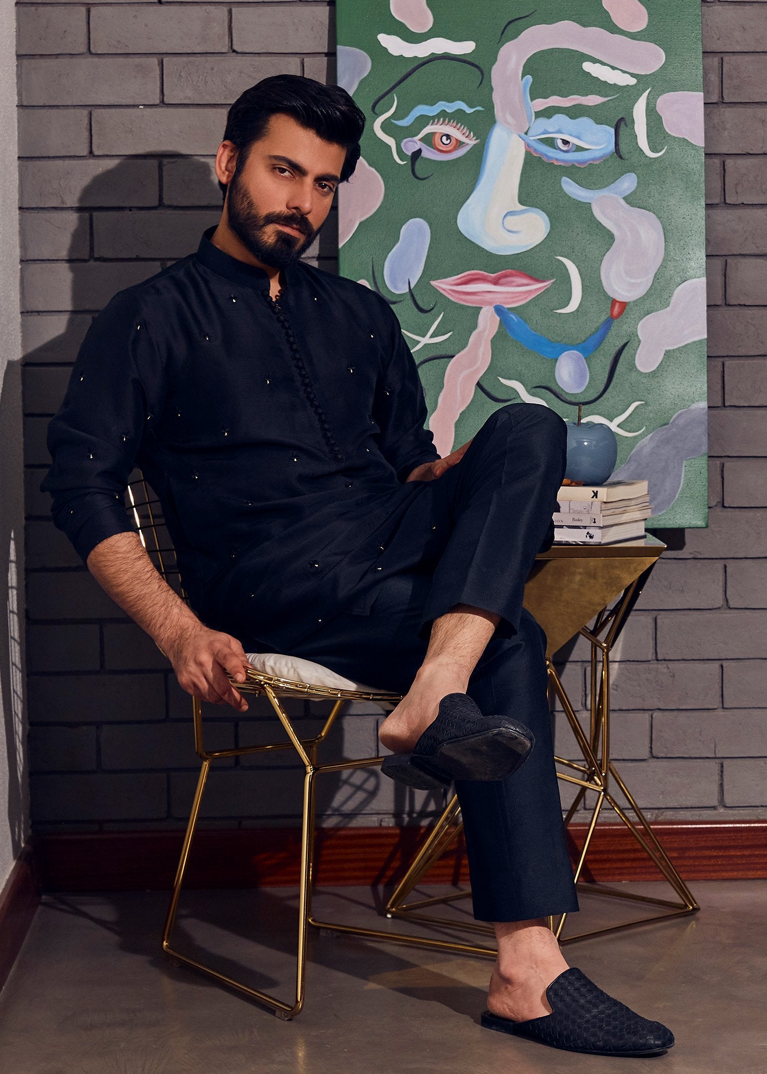 Black Embroidered Korean Rawsilk Kurta (2-Piece) - Image 1