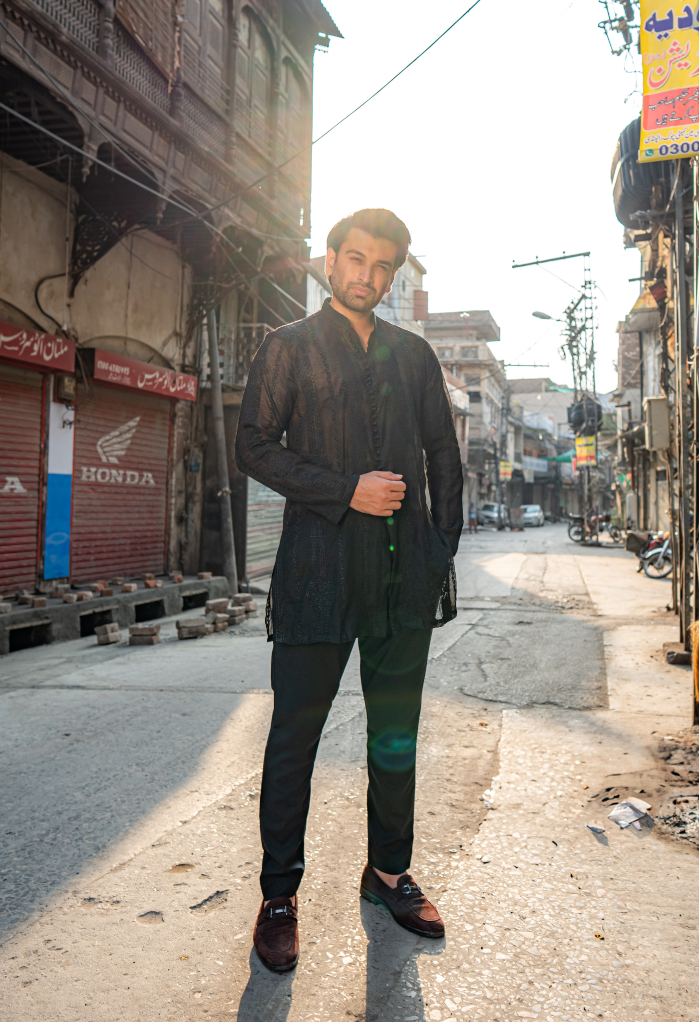 Black Chikankari Embroidered Short Kurta (2-Piece) - Image 1