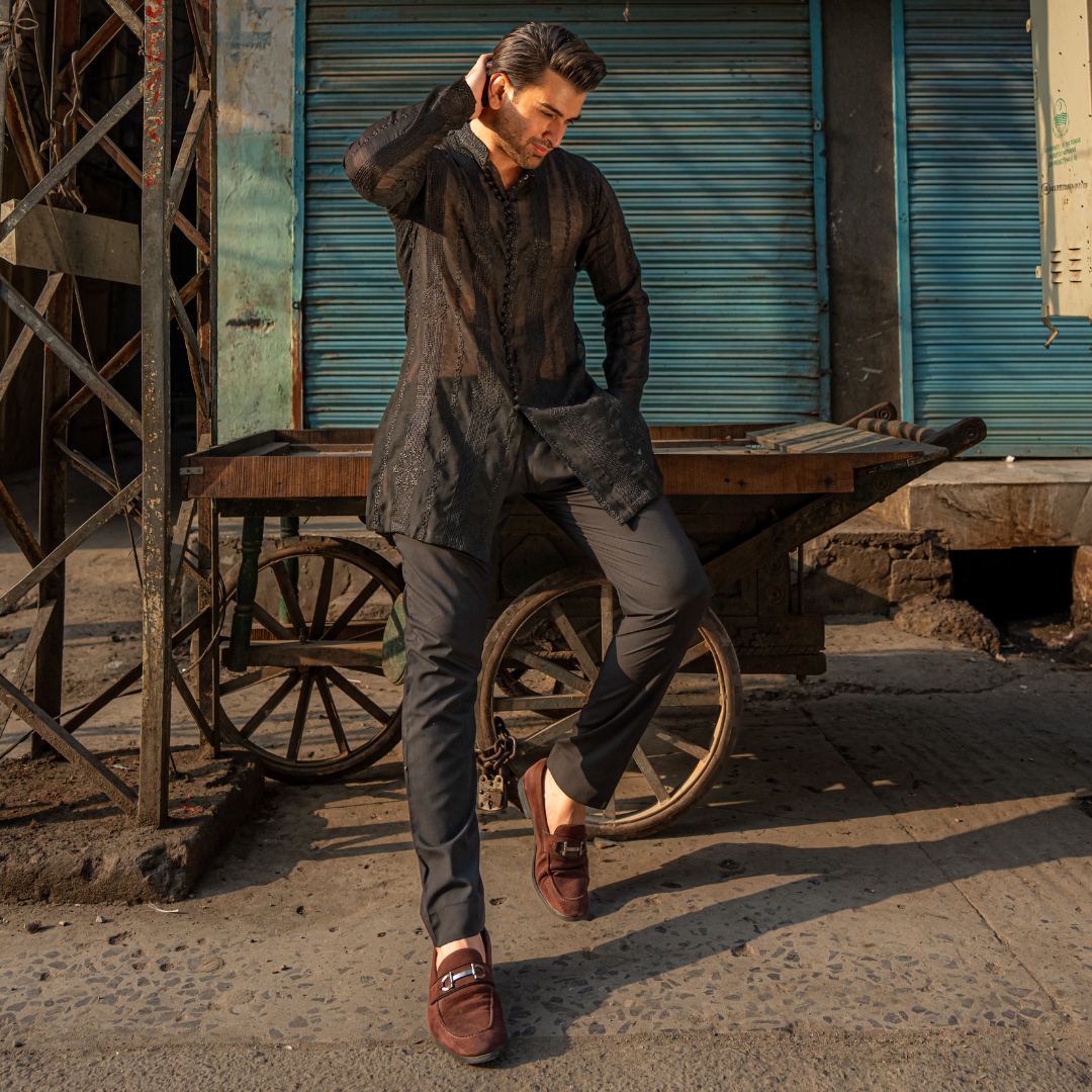 Black Chikankari Embroidered Short Kurta (2-Piece) - Image 11