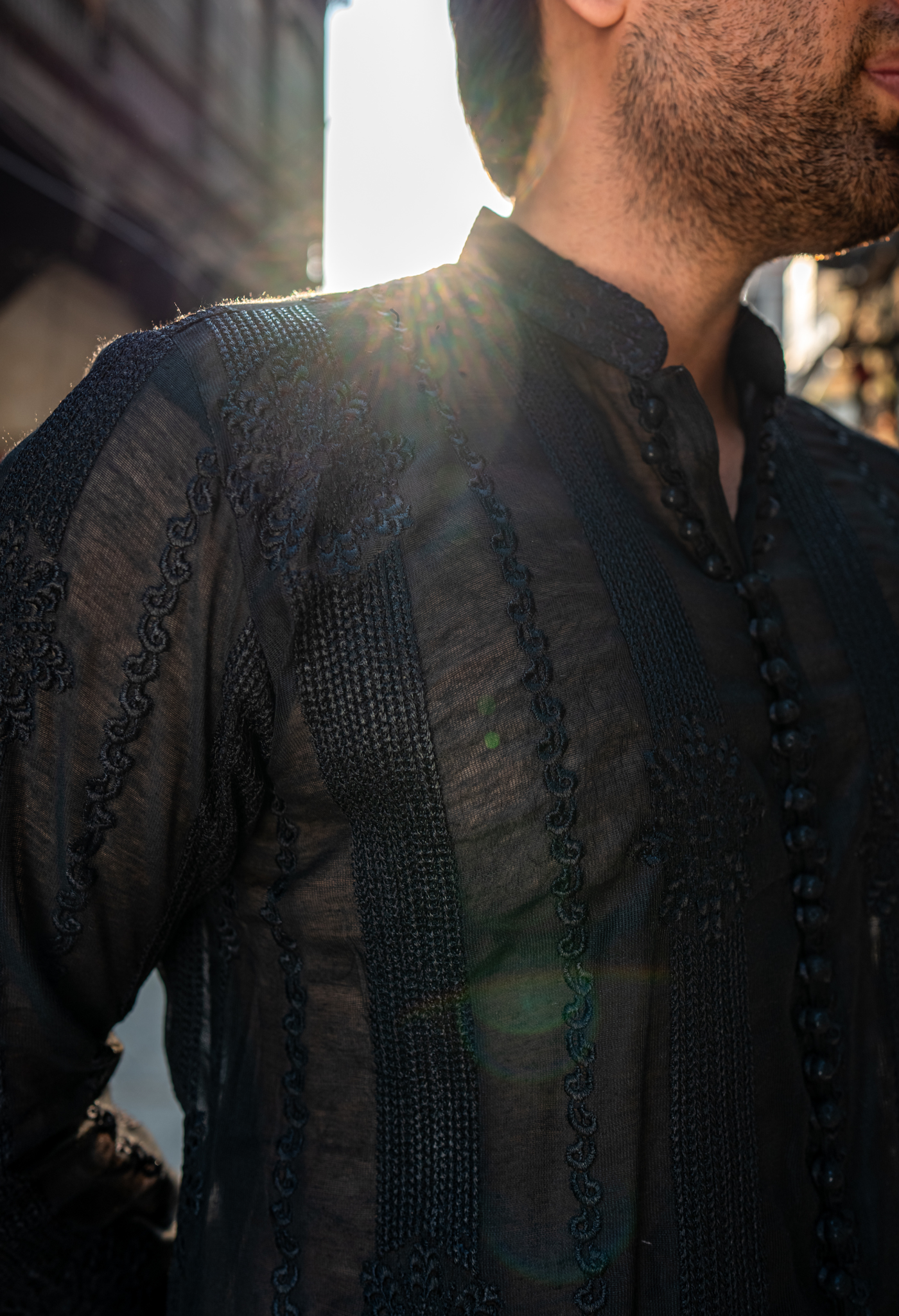 Black Chikankari Embroidered Short Kurta (2-Piece) - Image 6