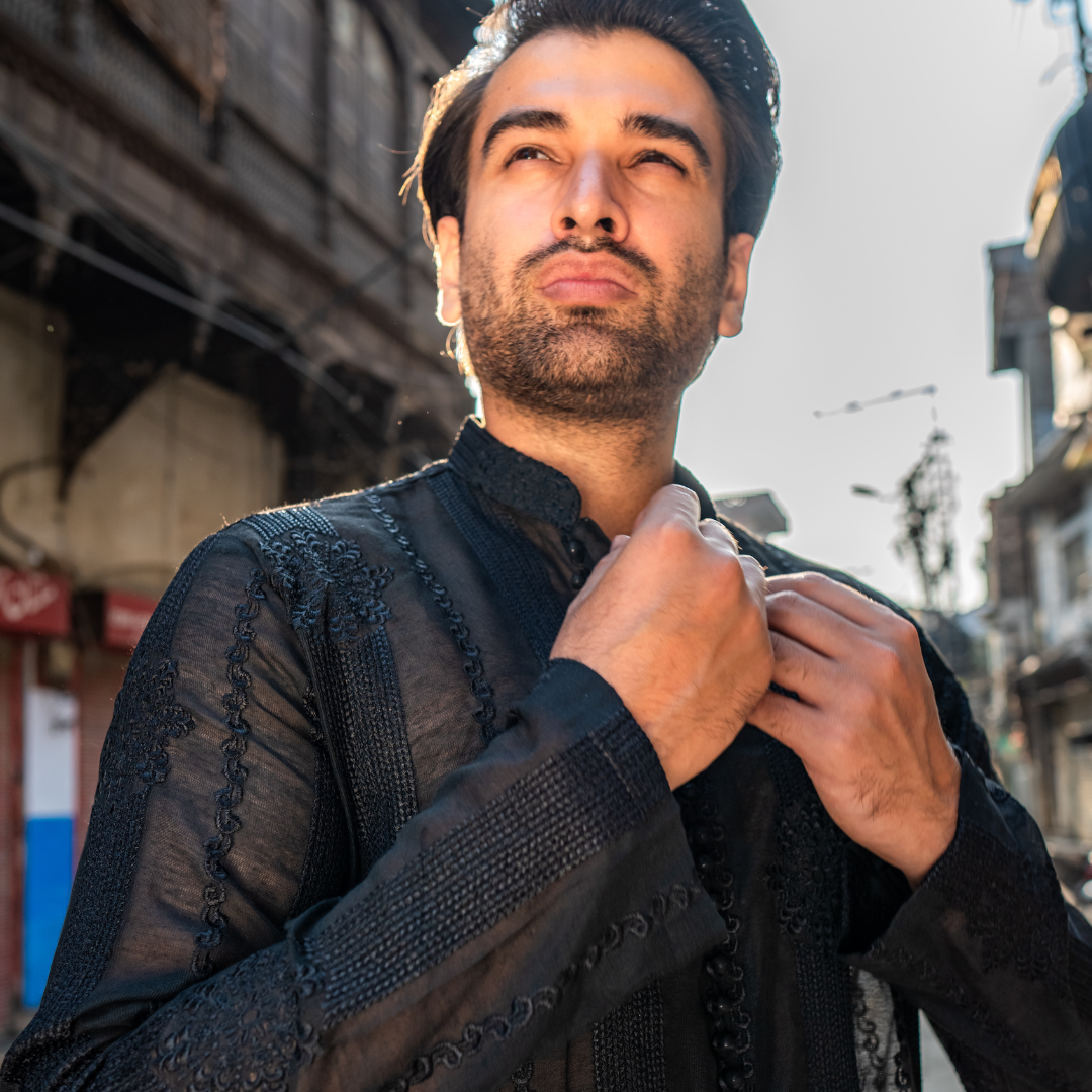 Black Chikankari Embroidered Short Kurta (2-Piece) - Image 8